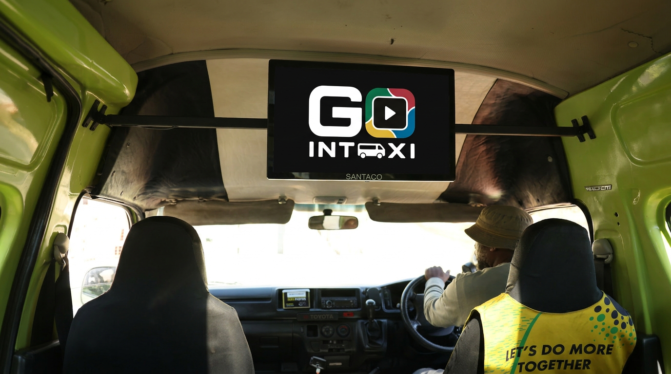 GO INTAXI digital screen mounted inside a minibus taxi